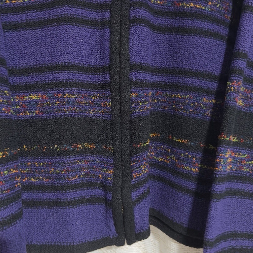 Amanda Smith Women M Full Zipper Knit Sweater Purple Multi Colored Stripes - Picture 6 of 10